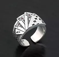 AJS Stainless Steel Ace King Queen Jack Playing Card Stylish Biker Adjustable Ring for Men Boys (Silver)-thumb1