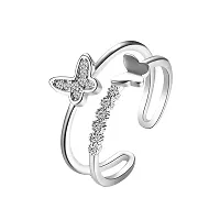 AJS A.D Butterfly Rings for Women and Girls Stainless Steel Jewelry Gift Comfort Fit | Wedding Wear Ring For Women | Perfect Gift For Valentine's Day (Pack of 1-A.D Butterfly Silver Ring)-thumb1