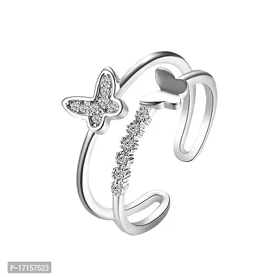 AJS A.D Butterfly Rings for Women and Girls Stainless Steel Jewelry Gift Comfort Fit | Wedding Wear Ring For Women | Perfect Gift For Valentine's Day (Pack of 1-A.D Butterfly Silver Ring)-thumb2