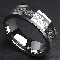 AJS Ring Men's Shine Rings Wedding Bands Ring for Men, Boy and women Grade 316 Stainless Steel Jewelry Gift Comfort Fit(BLACK-SILVER Dragon Ring_20)-thumb1