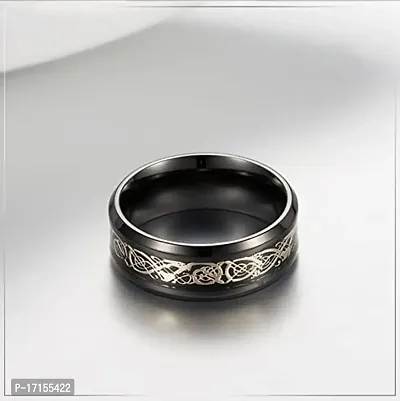 AJS Ring Men's Shine Rings Wedding Bands Ring for Men, Boy and women Grade 316 Stainless Steel Jewelry Gift Comfort Fit(BLACK-SILVER Dragon Ring_20)