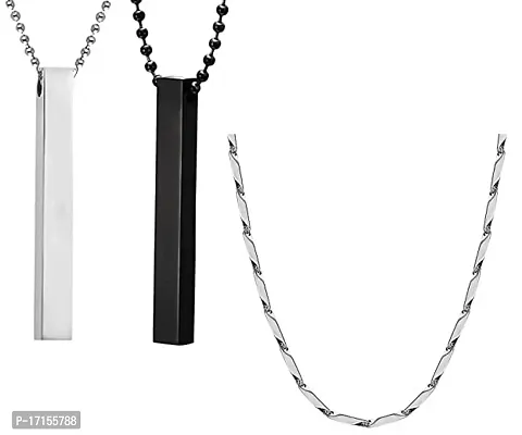 Silver Necklace Set for Men : Black or White Square Pendant Necklace a –  Boutique Wear RENN