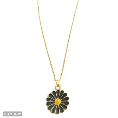 AJS Daisy Flower Chain Locket (Necklace) For Girls And Women (Black Daisy Flower)