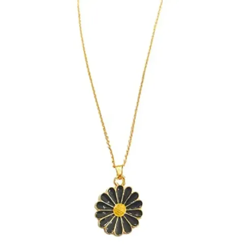 AJS Daisy Flower Chain Locket (Necklace) For Girls And Women (Black Daisy Flower)