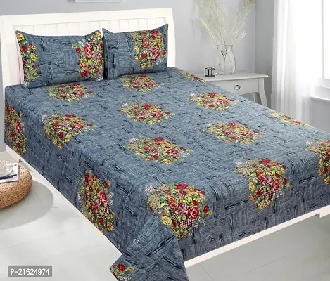 Stylish Fancy Comfortable Cotton Printed Flat Double 1 Bedsheet + 2 Pillowcovers