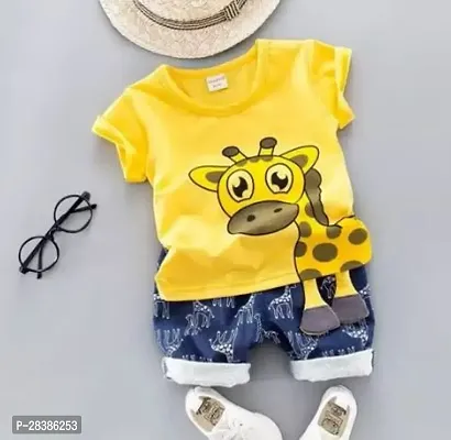 Stylish Yellow Hosiery Cotton Printed T-Shirts with Shorts For Boys-thumb0