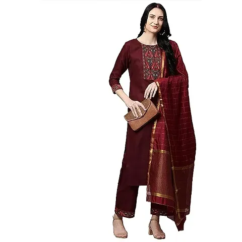 Stylish Cotton Kurta, Bottom And Dupatta Set