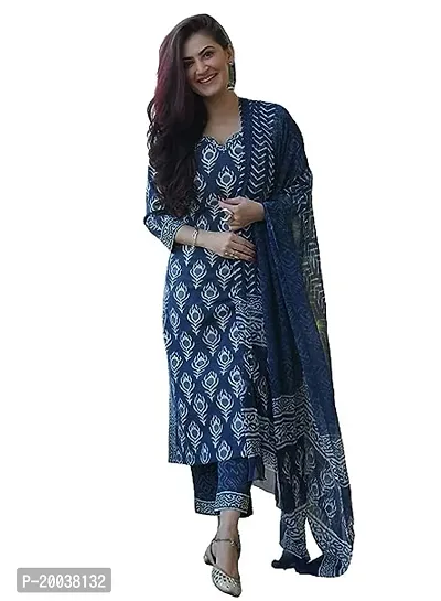 Stylish Cotton Kurta, Bottom and Dupatta Set For Women-thumb0