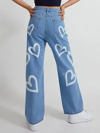 Fresh Fun Sky Blue Heart Print Jeans for Women-thumb2