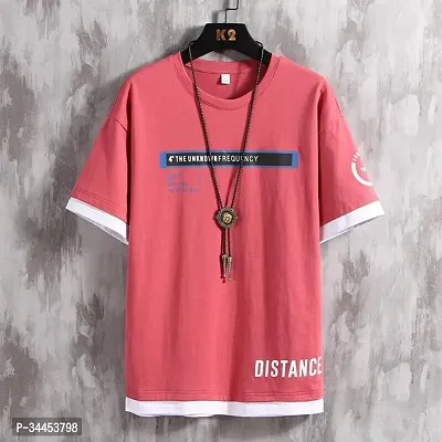 Stylish Pink Polyester T-Shirt For Men-thumb0