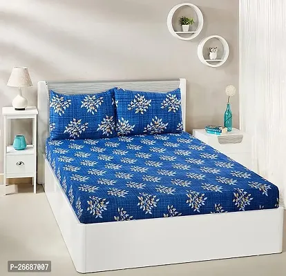 Comfortable Blue Cotton Printed King Bedsheet