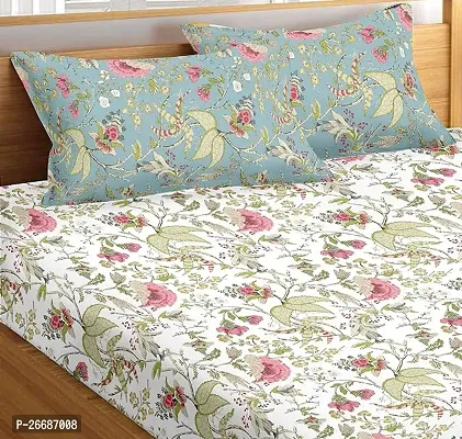 Comfortable White Cotton Printed King Bedsheet-thumb0