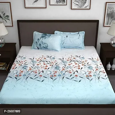 Comfortable Blue Cotton Printed King Bedsheet