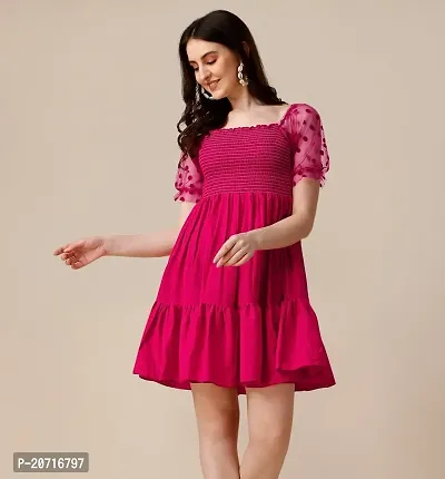 Stylish Crepe Pink Solid Dress For Women-thumb4