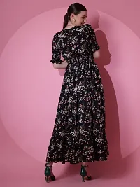 Stylish Black Georgette Printed Fit And Flare Dress For Women-thumb2