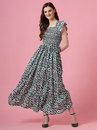 Stylish Green Crepe Printed Maxi Dress For Women-thumb3