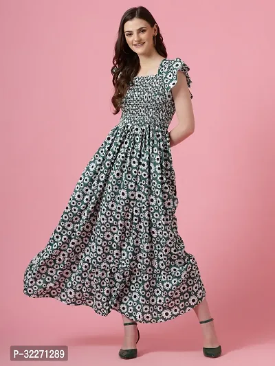 Stylish Green Crepe Printed Maxi Dress For Women-thumb4