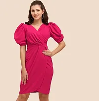 Stylish Cotton Spandex Pink Solid Dress For Women-thumb2