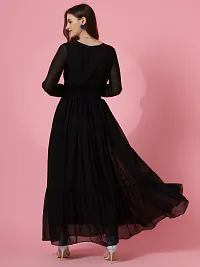 Stylish Black Georgette Solid Fit And Flare Dress For Women-thumb4