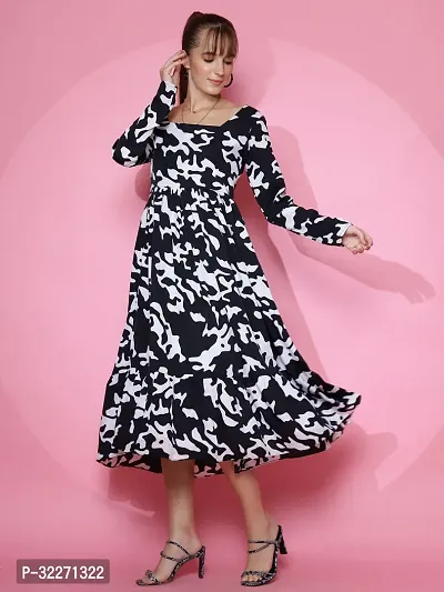 Stylish Black Crepe Printed Fit And Flare Dress For Women-thumb5