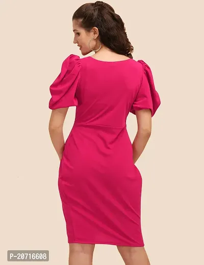 Stylish Cotton Spandex Pink Solid Dress For Women-thumb2