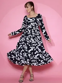 Stylish Black Crepe Printed Fit And Flare Dress For Women-thumb3