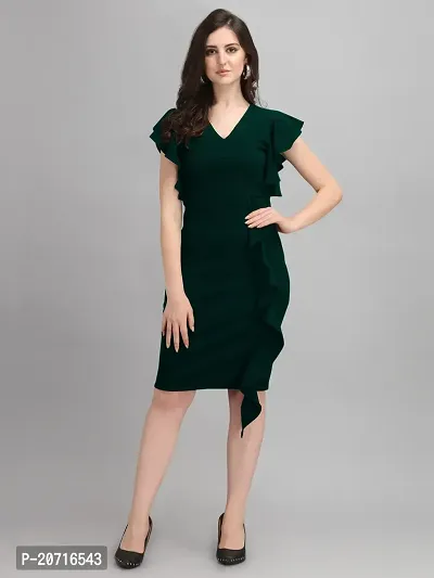 Stylish Polyester Green Solid Dress For Women-thumb0