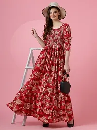 Stylish Georgette Red Printed Dress For Women-thumb1