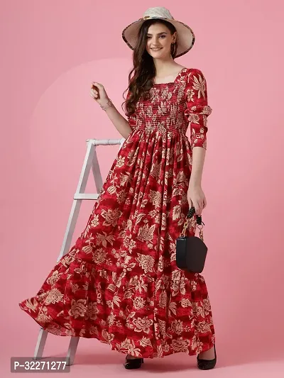 Stylish Georgette Red Printed Dress For Women-thumb2