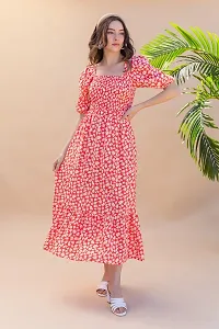 Stylish Crepe Red Printed Dress For Women-thumb1