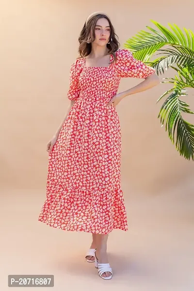 Stylish Crepe Red Printed Dress For Women-thumb2