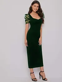 Stylish Polyester Green Solid Dress For Women-thumb2