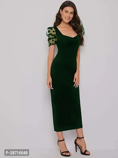 Stylish Polyester Green Solid Dress For Women-thumb3