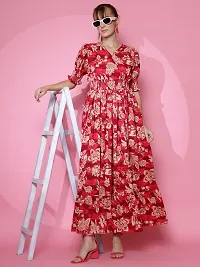 Stylish Red Crepe Printed Fit And Flare Dress For Women-thumb4