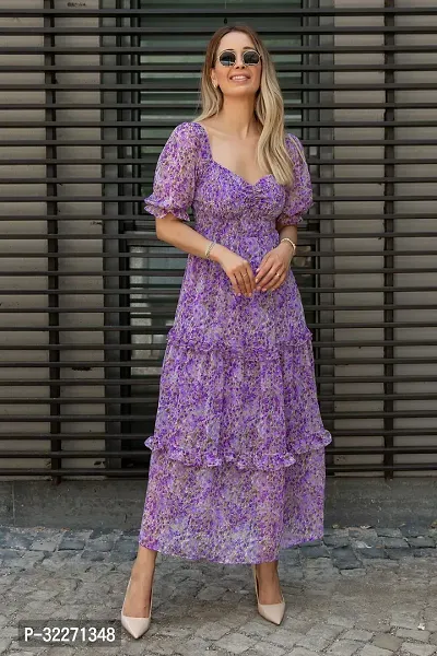 Stylish Purple Georgette Printed Maxi Dress For Women