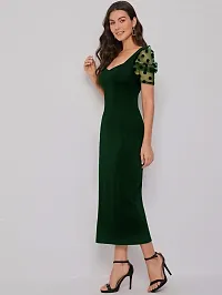 Stylish Polyester Green Solid Dress For Women-thumb3