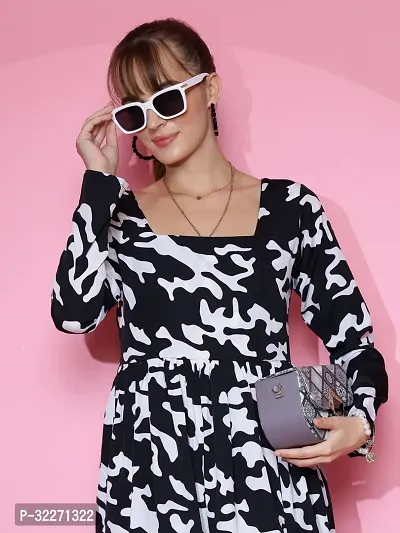 Stylish Black Crepe Printed Fit And Flare Dress For Women-thumb2