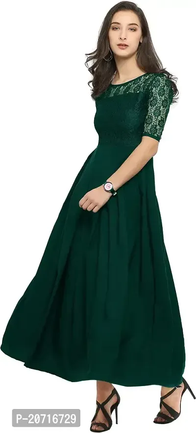 Stylish Crepe Green Solid Dress For Women-thumb3