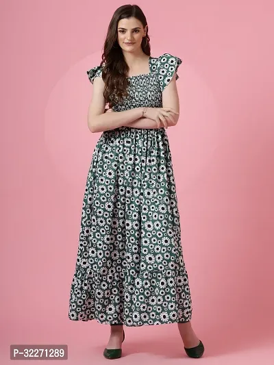 Stylish Green Crepe Printed Maxi Dress For Women-thumb5