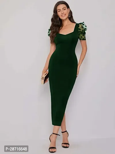 Stylish Polyester Green Solid Dress For Women-thumb0