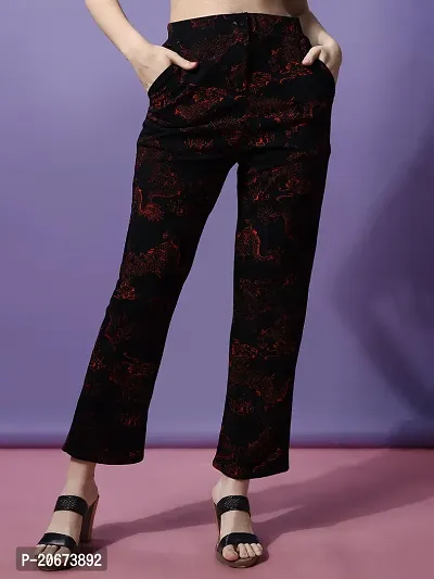 Stylish Fancy Polycotton Printed Regular Fit Trousers For Women-thumb0