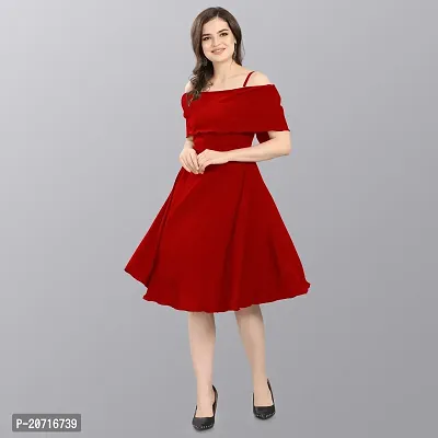 Stylish Crepe Maroon Solid Dress For Women-thumb0