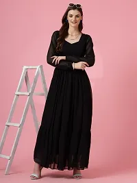 Stylish Black Georgette Solid Fit And Flare Dress For Women-thumb3