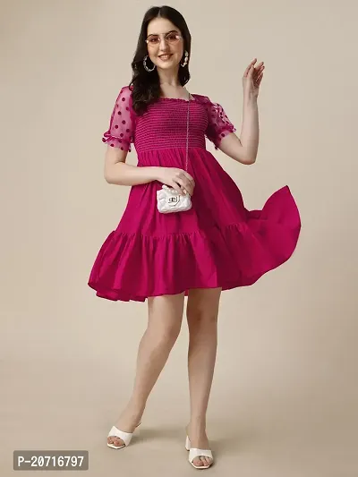 Stylish Crepe Pink Solid Dress For Women-thumb0