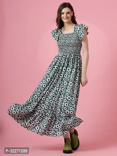 Stylish Green Crepe Printed Maxi Dress For Women-thumb2