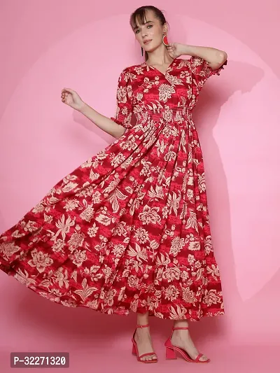 Stylish Red Crepe Printed Fit And Flare Dress For Women-thumb4