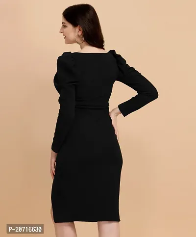 Stylish Polyester Black Solid Dress For Women-thumb2