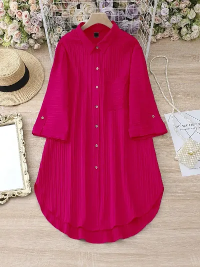 Stylish Polyester Solid Shirt Dress For Women