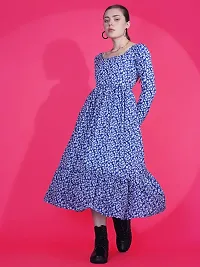 Stylish Blue Crepe Printed Fit And Flare Dress For Women-thumb4