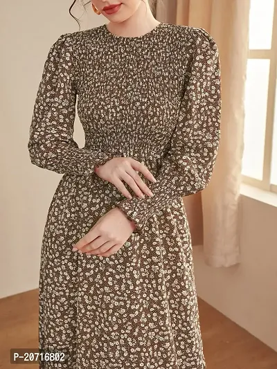 Stylish Brown Printed Crepe Dress For Women-thumb4